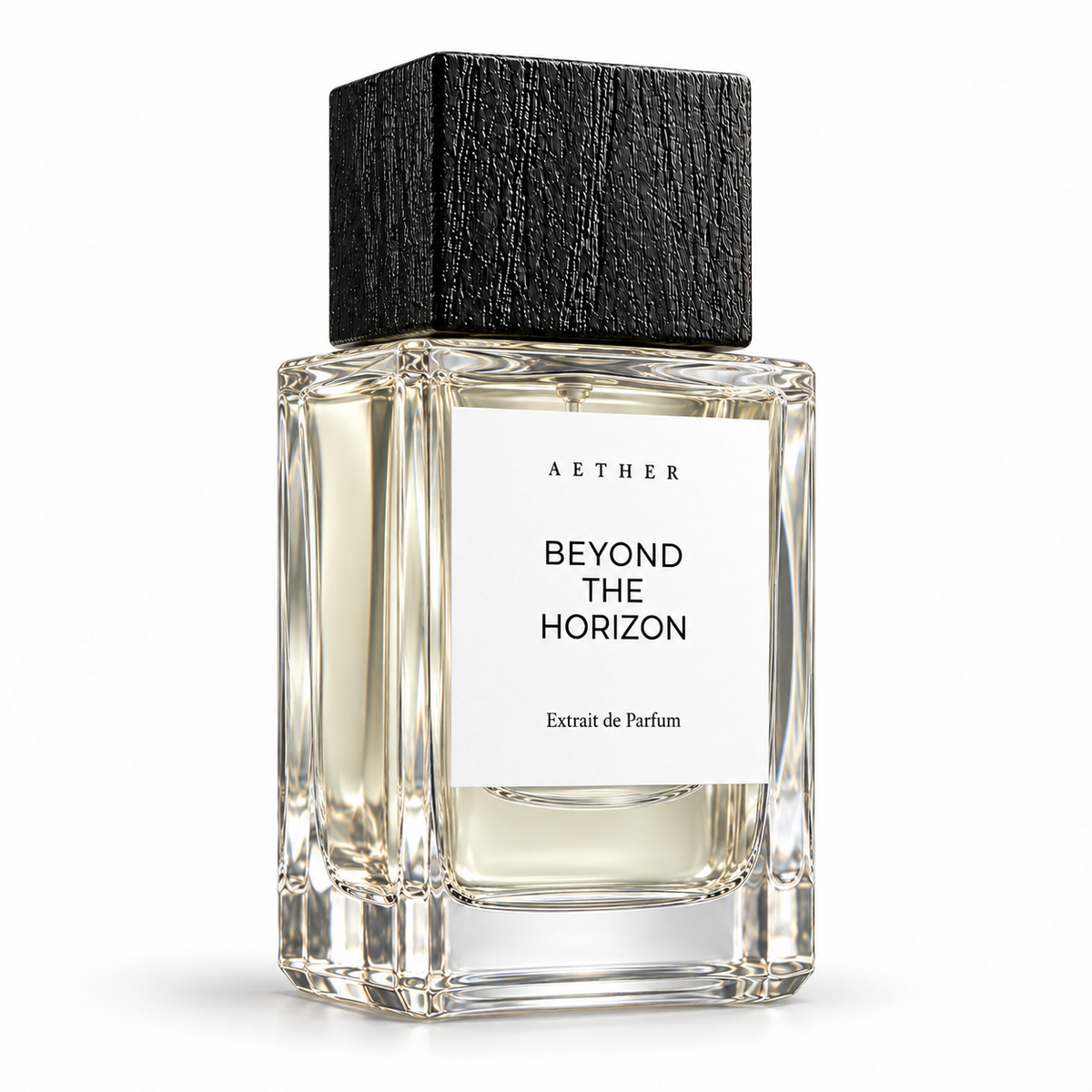Beyond The Horizon Extrait de Parfum — three-quarter view of the white-label bottle