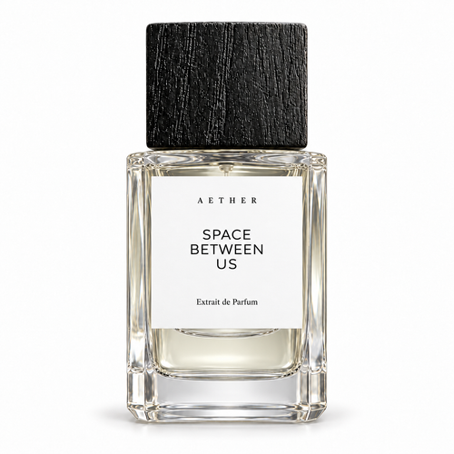 Space Between Us Extrait de Parfum with white label and black square cap