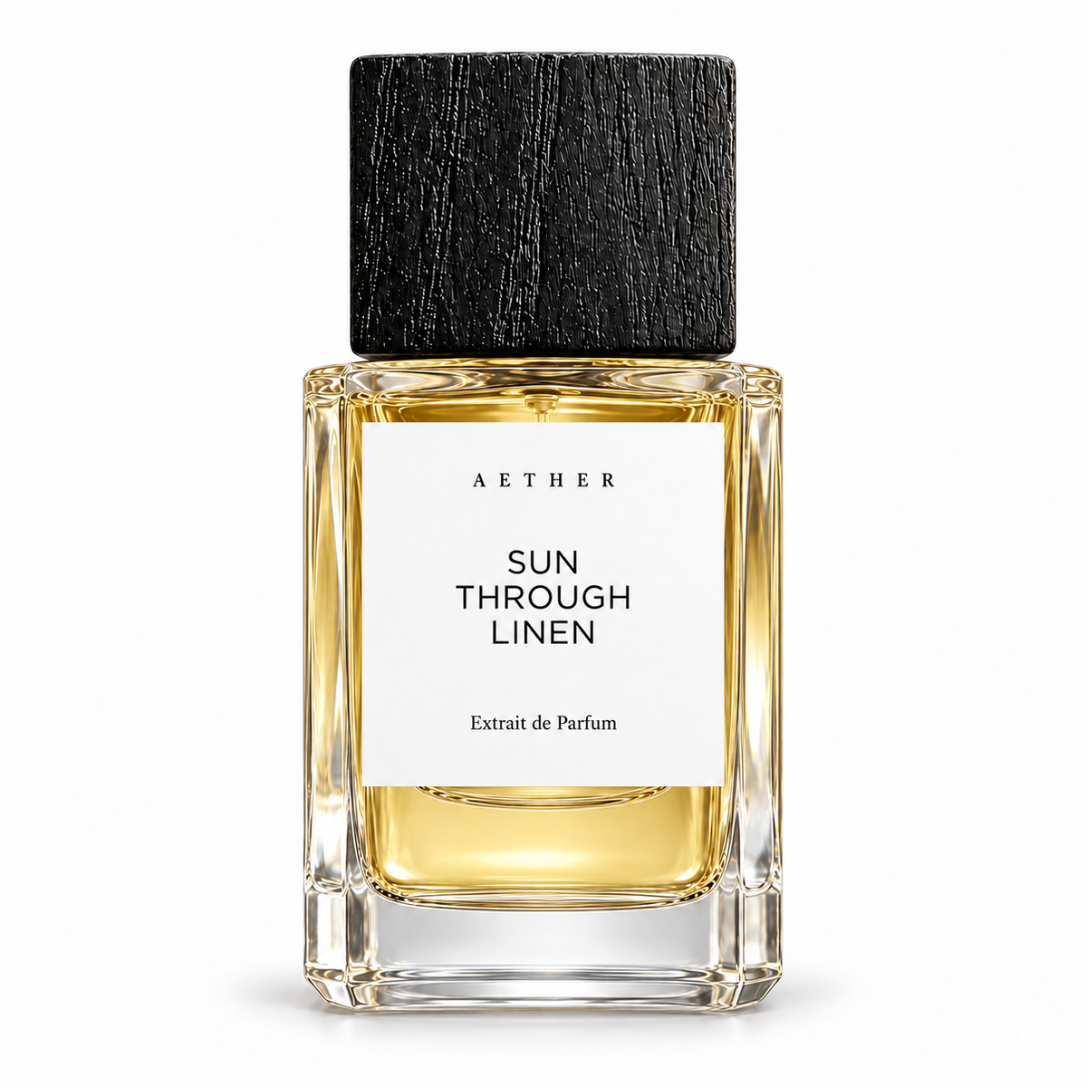 Sun Through Linen Extrait de Parfum with white label and black square cap