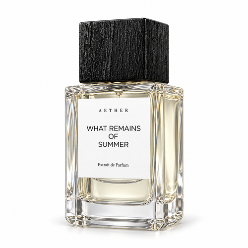 What Remains of Summer Extrait de Parfum — three-quarter view of the white-label bottle