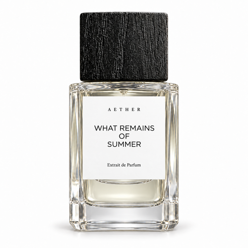 What Remains of Summer Extrait de Parfum with white label and black square cap